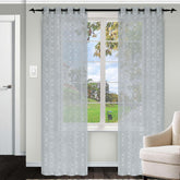 Embroidered Argyle Sheer Grommet Curtain Panel Set